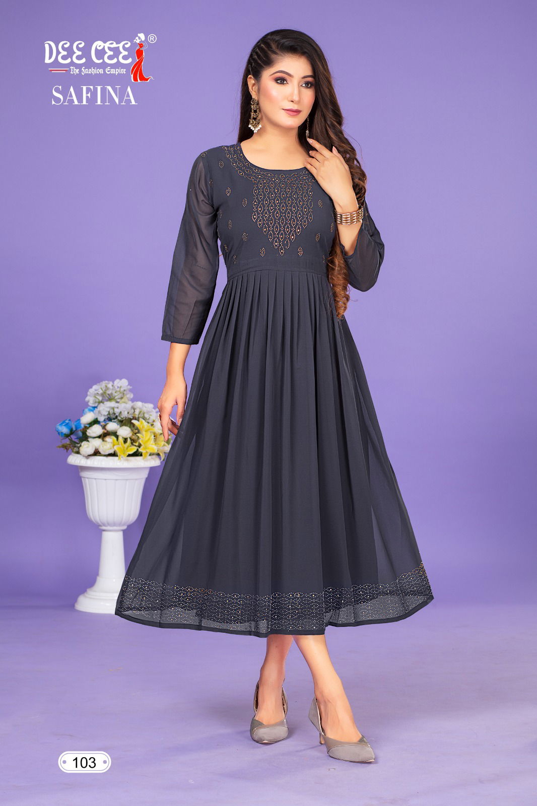 Safina By Dee Cee Flared Plain Georgette Kurtis Wholesale Clothing Distributors In India
